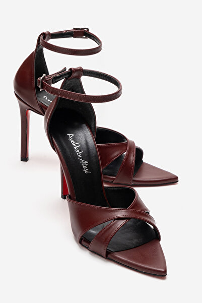 Ayakkabı Ateşi Women's Pointed Toe T-Strap Design Heeled Shoes - Stiletto Stilo