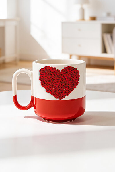 BB TRADE Ceramic Printed Pro Mug with Red Rose Design 330ml