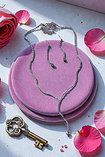 PETEK AKSESUAR Stone Evening Dress Water Way Necklace Earring Set