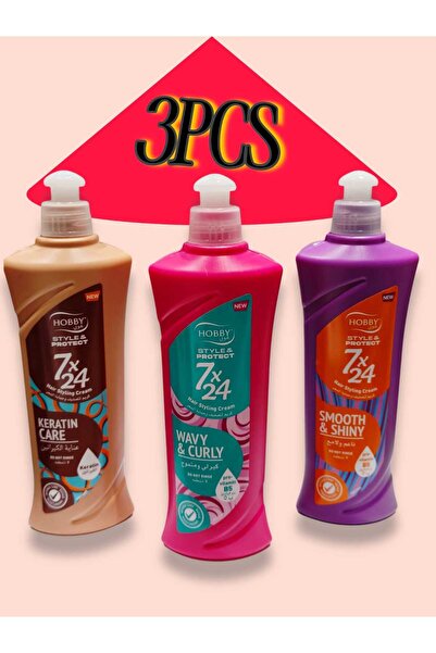 Hobby مجموعة العناية الفائقة بالشعر : كيراتين، كيرلي، ناعم (250 مل * 3 قطع)