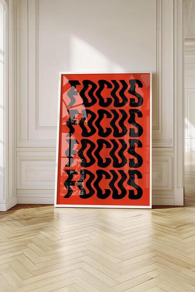Buka Shops Retro Tipografi "FOCUS" - Beyaz Çerçeveli Tablo
