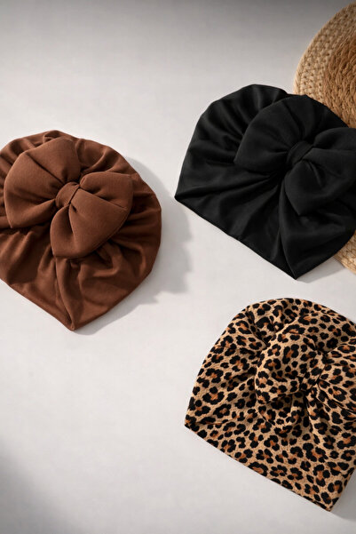 moukou 3'LÜ FİYONKLU PENYE KIZ BEBEK BONE SETİ