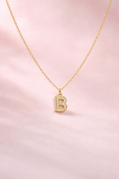 Beksy Accessory B Harf Taşlı Gold Kolye | Zarif Harfli Kadın Kolye | Minimal ...