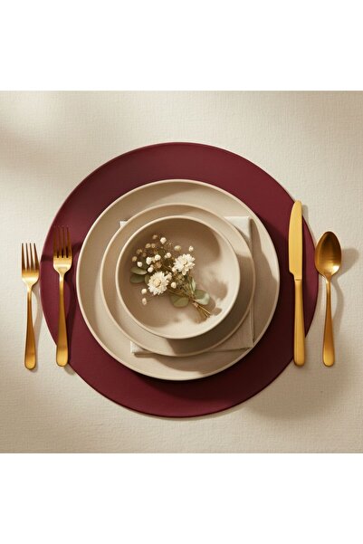 Grand Fine Art 2 Pieces Burgundy Leather American Service Placemat Round Gray...