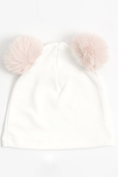 Empressco Yumuşak Ekru Ponponlu Pamuklu Kız Bebek Bereği