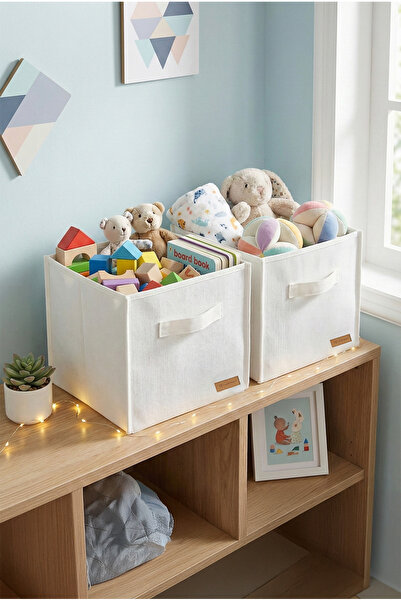 PH Prendi Home 2-Piece White Storage Box 28X28X28 Decorative Organizer with H...