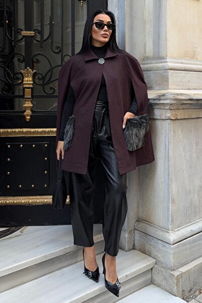 Lijuri معطف بونشو مبطن بجيب من الفرو 6168 R8-B-K3