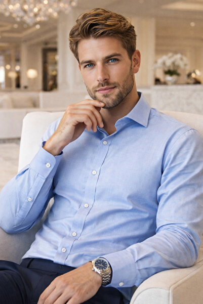 Rich Men's Blue 100% Cotton Premium Quality Long Sleeve Shirt