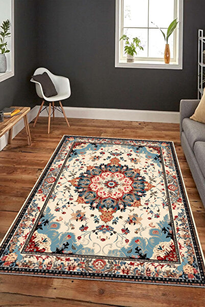 ferahome Dijital Baskı İran Desenli Vintage Şık Kaymaz Dot Taban Yıkanabilir ...