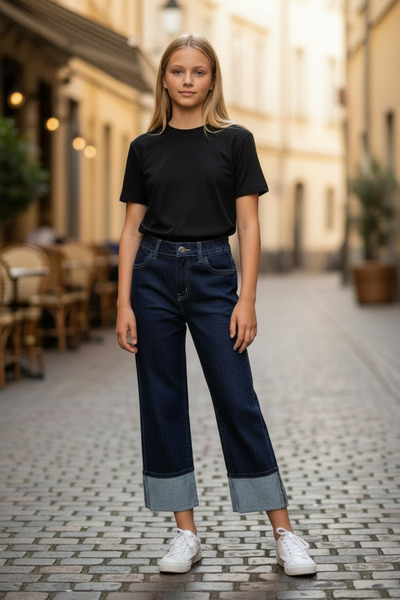 ASL GOLF CLUB Girl's Stretch Fabric Dark Blue Mid Rise Metallic Cuffed Baggy ...