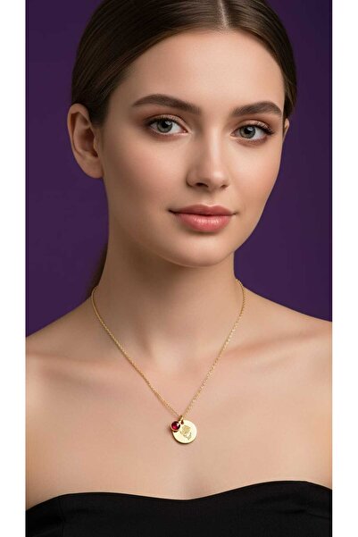Mimoza Accessories Flower Patterned Stone, Steel Necklace