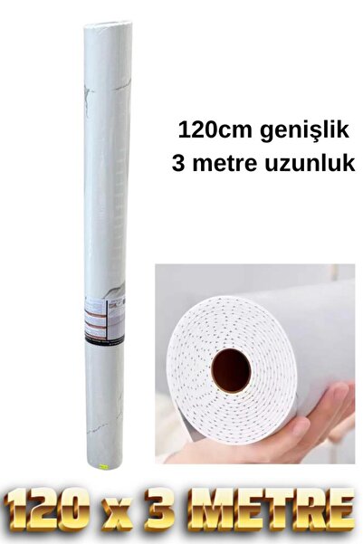 Renkli Duvarlar 120cm x 3 Metre Rulo Premium Beyaz Mermer Desenli Yapışkanlı Duvar Paneli Kağıdı Ev Ofis BASIC