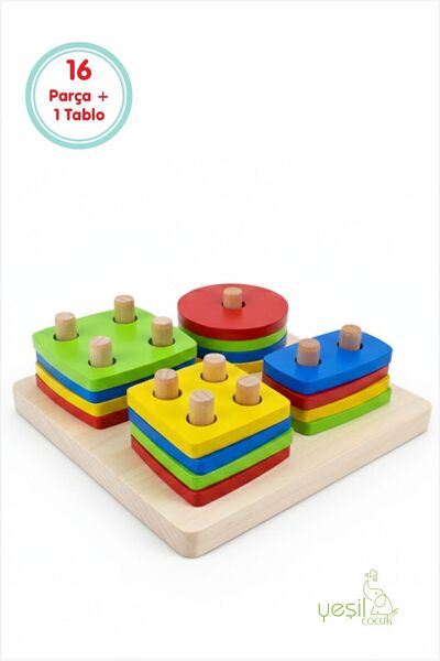 yeşilçocuk Montessori Eğitici Ahşap Oyuncak – Tak Çıkar yumuşak kenarlı geome...