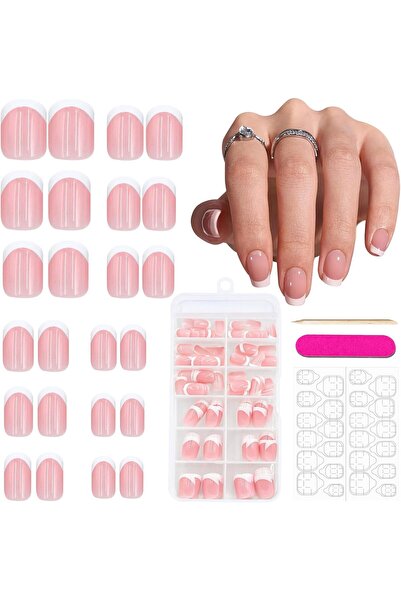 Homarket False Nails, 120 Pcs Press on Nails, French Fake Nails, Short Length...