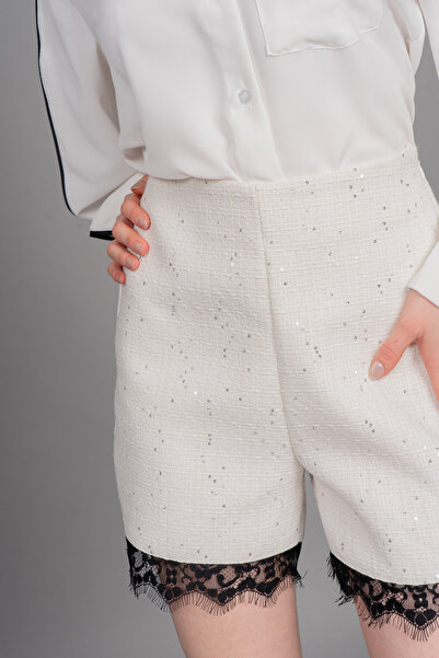 MissVina Premium Sequin Detailed Boucle Shorts |   High Waist, Straight Cut 3...