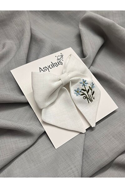asyakuş Flower Embroidered White Bow Automatic Buckle