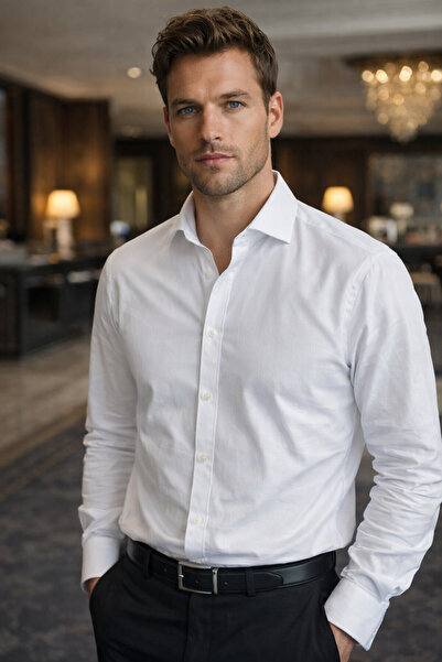 Rich قميص رجالي أبيض 100% قطن عالي الجودة بأكمام طويلة