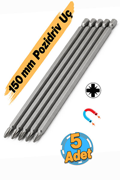 Badem10 (5 Adet) Mıknatıslı 150 mm Pozidriv Bits Uç PZ2 Manyetik 1/4" Matkap ...