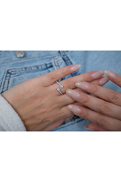ATELİER TUĞBA Yzk172 Minimal Clover Stone Silver Adjustable Ring