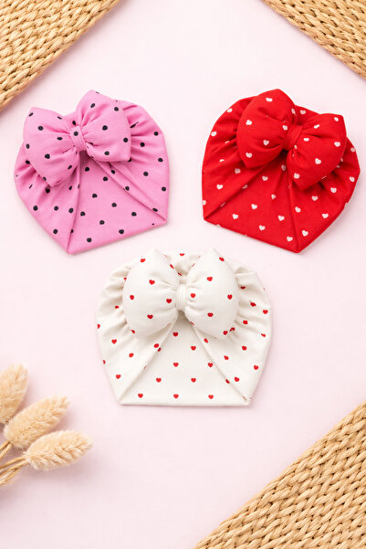 moukou طقم قبعة للأطفال البنات مكون من 3 قطع مصنوع من القطن الممشط مع فيونكة