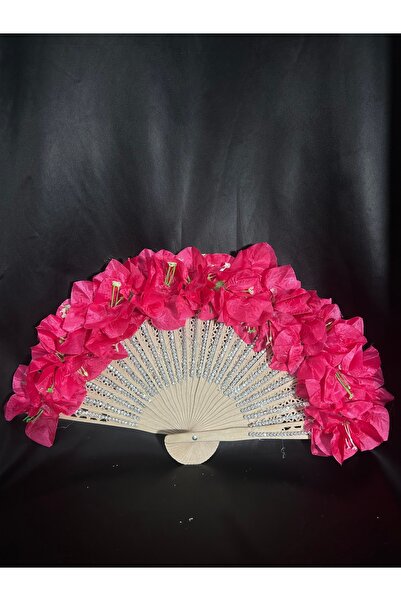 Bridal Luxe Pink Rosé + pembe çiçekli tasarım gelin yelpazesi
