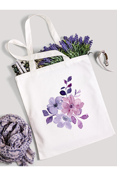 junobi Mor Çiçek Desenli Bez Çanta