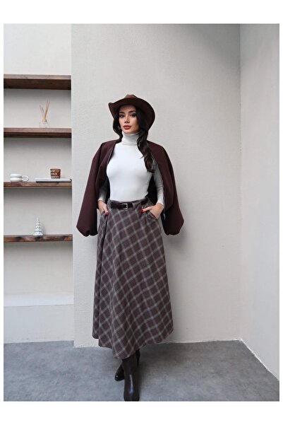 ESRAHELVACI Belted Plaid Midi Skirt
