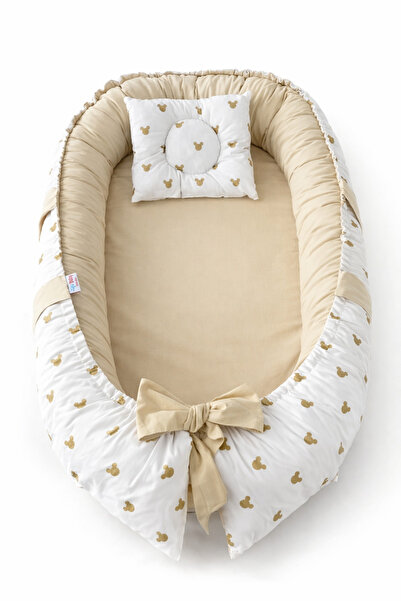 Jaju Baby Gold Desenli Lüks Babynest – %100 Pamuk Kumaş, Yumuşak Kenar Koruma...