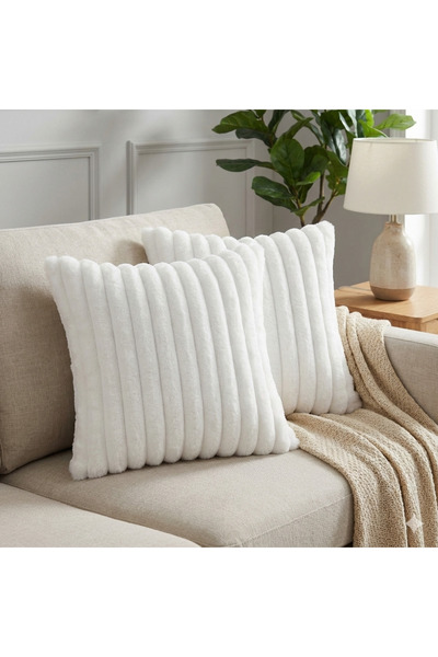 pufftable 2-Pack of Corded Fabric Plush Cushion Covers 45*45 Ecru Color Soft ...