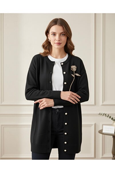 GÜL BUTİK Gül Detaylı Triko Hırka