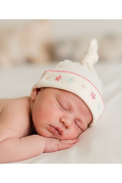 Empressco İki Adet Kız Bebek Organik Penye Yenidoğan Şapka Seti