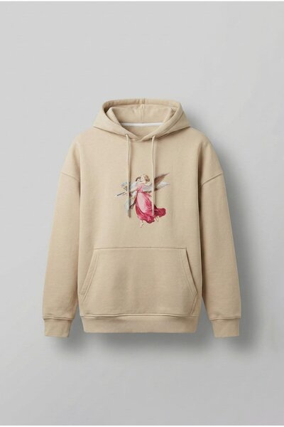 ablukaonline Men's Oversized'Hero Angel' Printed Sweatshirt Beige