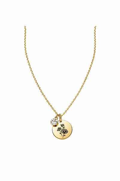 Mimoza Accessories Flower Patterned Stone, Steel Necklace