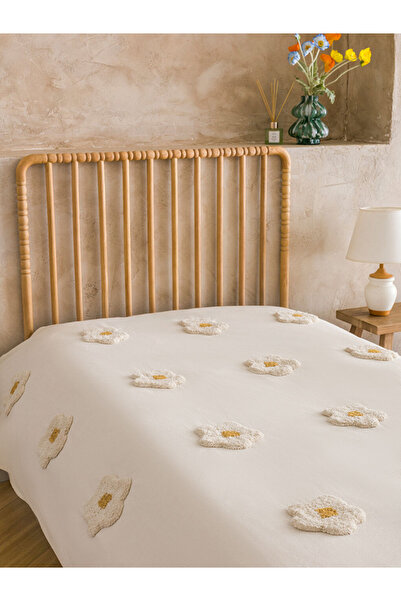 LC Waikiki Daisy Embroidered Beige Single Bedspread
