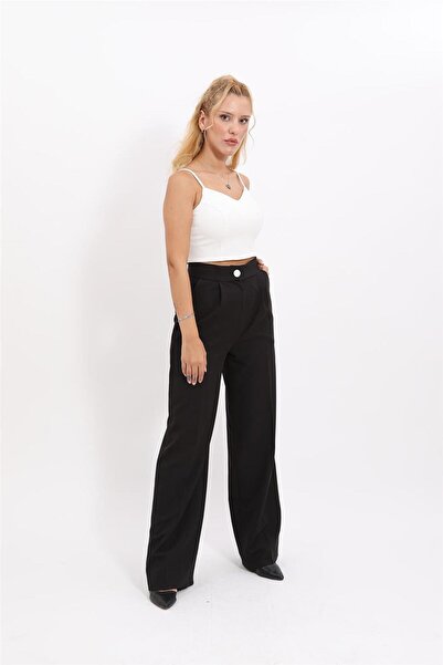 ÖNDER ÖZSOY High Waist Pocket Palazzo Women's Trousers-Black
