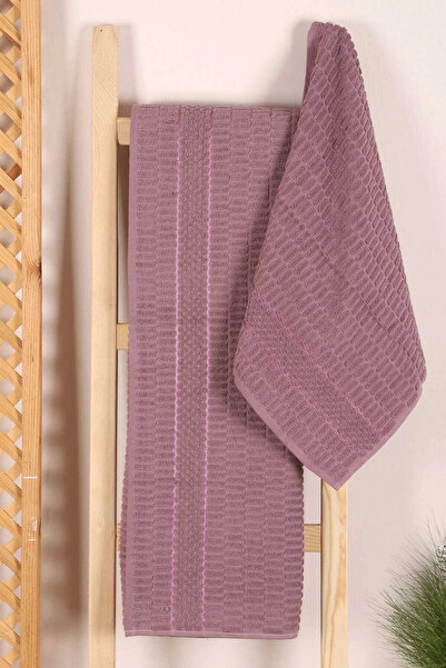 Mira Home 2 Parça Banyo Havlu Takımı %100 Pamuklu Çubuk Desen Mor
