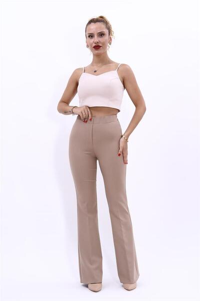 ÖNDER ÖZSOY بنطلون نسائي مريح واسع الأرجل بخصر مطاطي - حجري