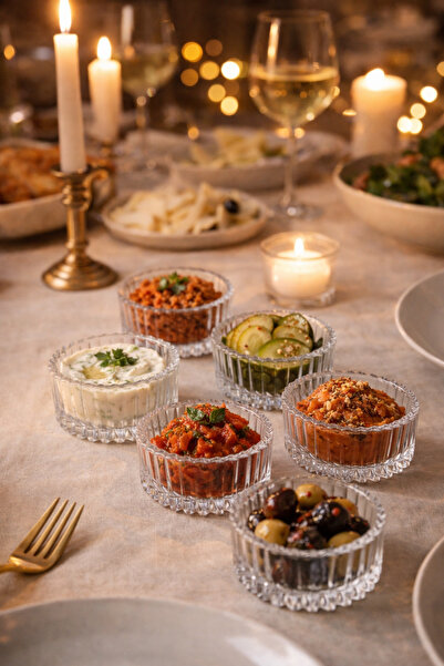 Evila Mini Cam Çerezlik 6’lı Set | Şeffaf Desenli Küçük Sunum Kasesi