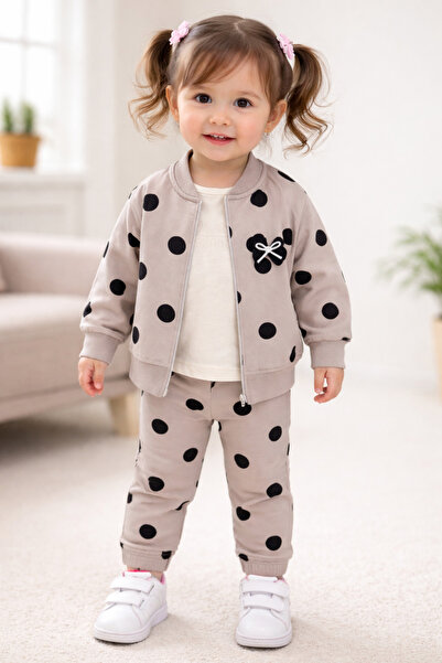 ÖZNUR Kız Bebek Puantiyeli Fermuarlı Eşofman Takımı