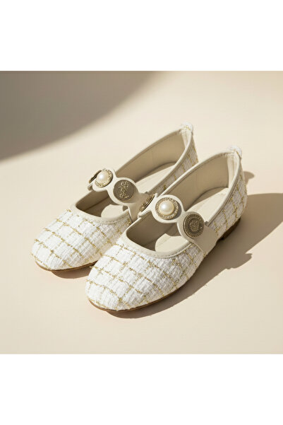 TopukkTrend حذاء باليه نسائي من التويد ماري جين – حزام ذهبي اللون، نعل مريح غ...