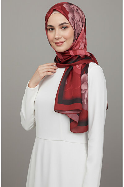 sefamerve Floral Patterned Shawl 1015-06 Claret Red