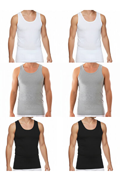 SÜSEN LİNGERİE 2 Black 2 Gray 2 White Men's Combed Cotton Tank Tops, Men's Un...