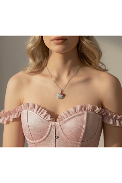 Sukugift Kadın Zirkon Taşlı Kapaklı Hello Kitty Tasarım Pembe Detaylı Işıltıl...