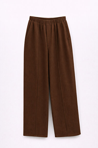 Mixray 4783 Women's Wide Leg Flowy Palazzo Gabardine Pants Brown