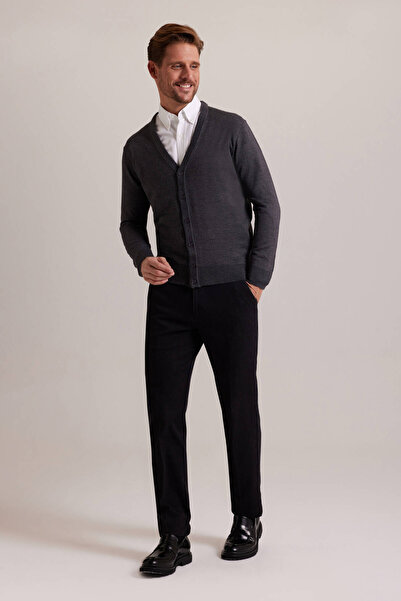 Ysf سترة تريكو بأزرار رمادية اللون للرجال