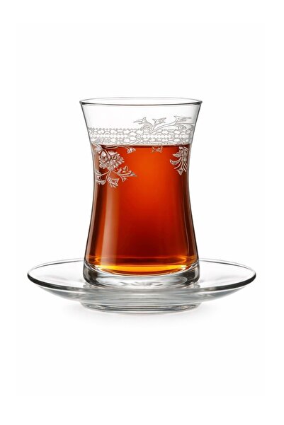 Jenisa Florale Model Patterned Transparent Glass Tea Set – 12 Piece Tea Set