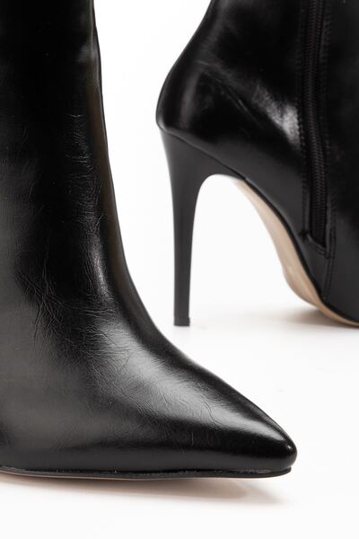 Budi Ls-226 Black Wrinkled Patent Leather Zippered Elastic Thin High Heel Wom...