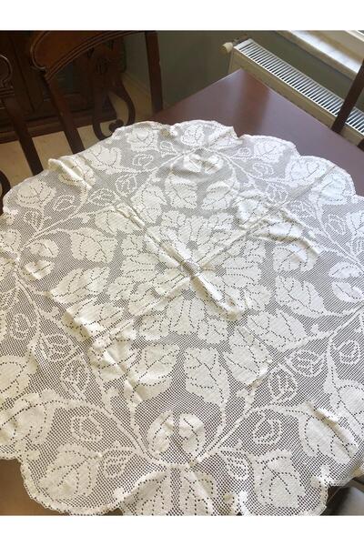 ByTUNCA El Yapımı Yuvarlak Tığ İşi Dantel Sehpa / Masa Örtüsü 55 cm Çapında.