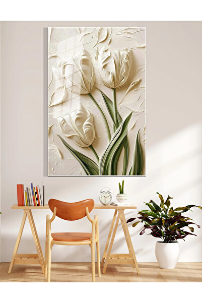 bestablo Kabartma Görünüm Çiçek Desenli Cam Tablo | Modern Salon ve Ofis Duva...
