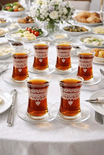 Jenisa Imperial Model Patterned Transparent Glass Tea Set – 12 Piece Tea Set